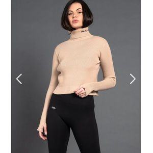STAX. HIGH NECK KNIT TOP - BEIGE